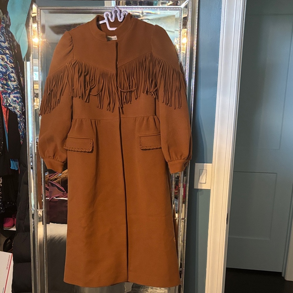 Something Navy Tan Fringe Coat